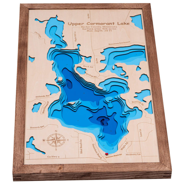 Upper Cormorant Lake Map, Minnesota - Personalized 3D Wooden Map - Depth Map Wall Art - Gifts for Lake House