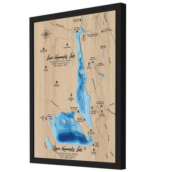 Upper Kananaskis Lake 3D Wooden Map - Blue – 9 Layers