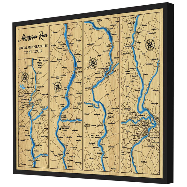 Mississippi River Map, Minnesota & Louisiana - Personalized Wood Map - Depth Map Wall Art - Gifts for Lake House