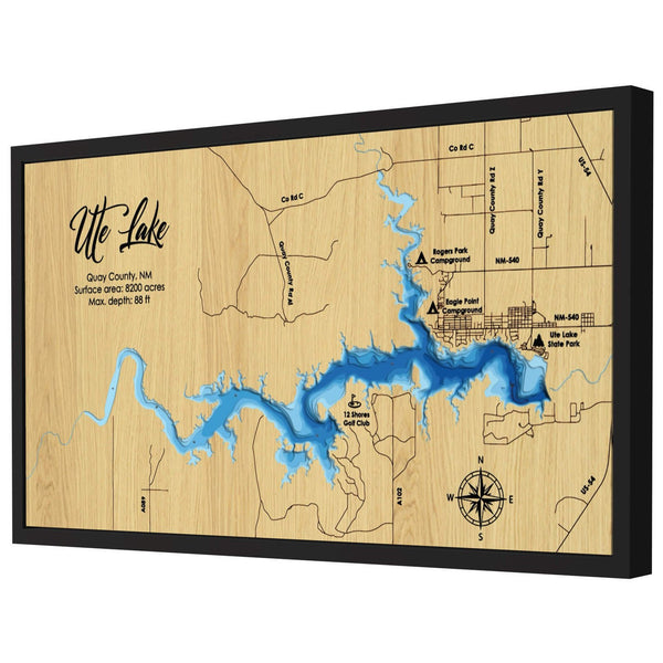 Ute Lake Map, New Mexico - Personalized 3D Wooden Map - Depth Map Wall Art - Nautical Decor for Lake House