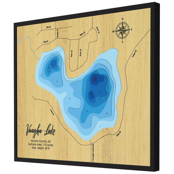 Vaughn Lake Map, Michigan - Personalized 3D Wooden Map - Depth Map Wall Art - Nautical Decor for Lake House