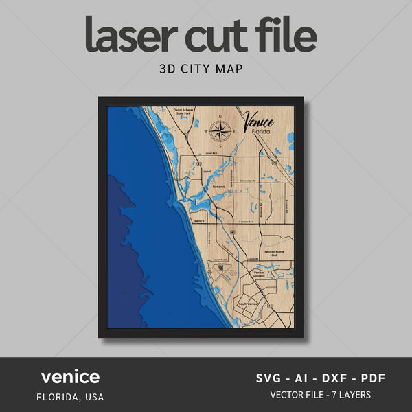 Venice, Florida Laser Map Files - 7 Layers - Svg/Ai/Dxf/Pdf – Moc
