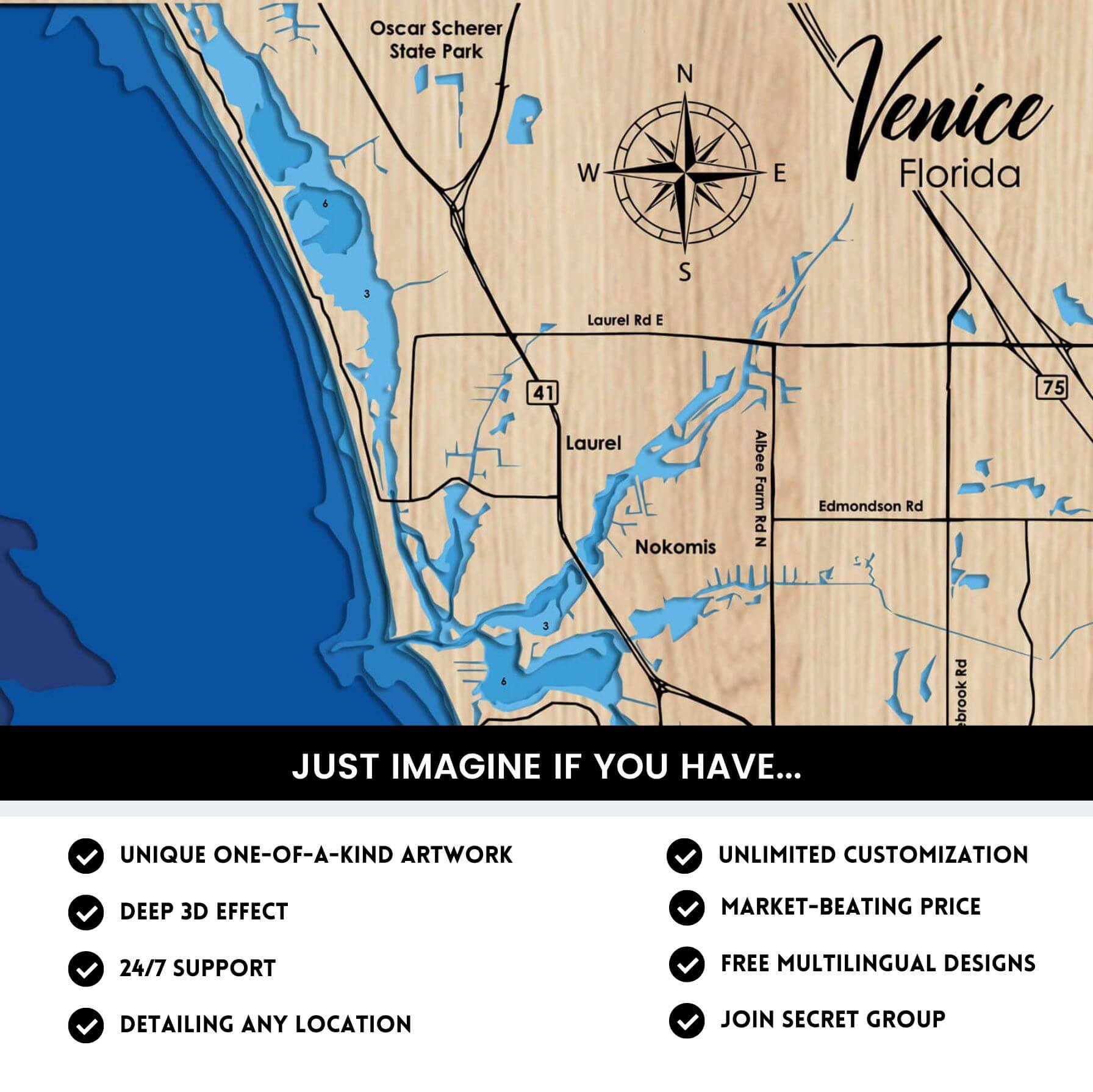 Venice, Florida Laser Map Files - 7 Layers - Svg/Ai/Dxf/Pdf – Moc