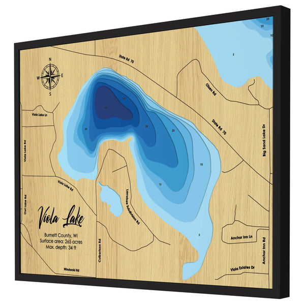 Viola Lake Map, Wisconsin - Personalized 3D Wooden Map - Depth Map Wall Art - Nautical Decor for Lake House