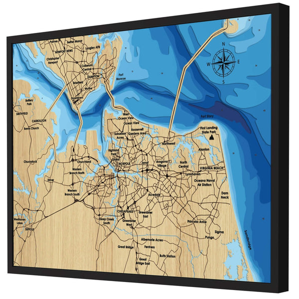 Virginia Beach Map, Virginia - Personalized 3D Wood Map - Depth Map Wall Art - Nautical Decor for Lake House