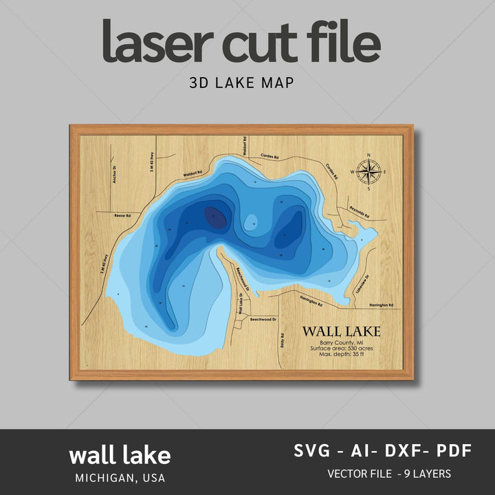 Wall Lake Laser Map Files - 9 Layers - Svg/Ai/Dxf/Pdf – My Store