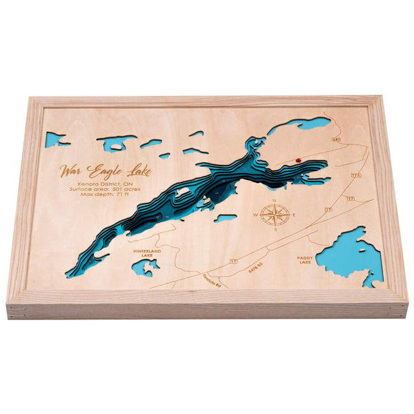 War Eagle Lake 3D Wooden Map - Teal - 9 Layers