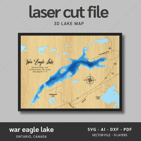 War Eagle Lake, Ontario Laser Map Files - 9 Layers - Svg/Ai/Dxf/Pdf