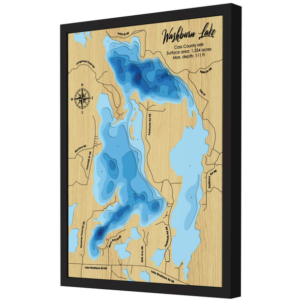 Washburn Lake Map, Minnesota - Personalized 3D Wood Map - Depth Map Wall Art - Nautical Decor for Lake House