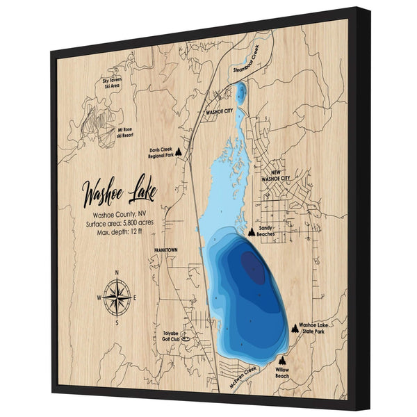 Washoe Lake Map, Nevada - Personalized 3D Wooden Map - Depth Map Wall Art - Nautical Decor for Lake House