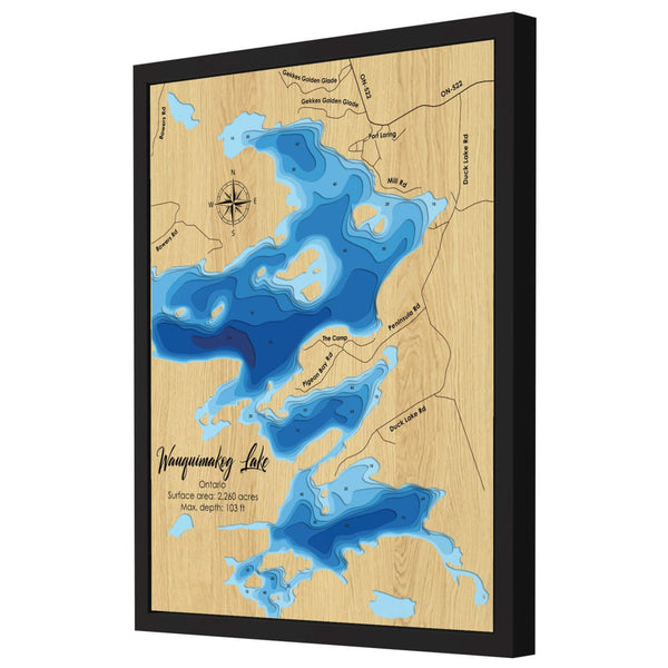 Wauquimakog Lake 3D Wooden Map - Blue – 9 Layers