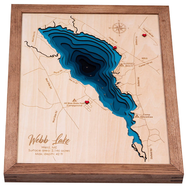 Webb Lake 3D Wooden Map - Dark Blue - 9 Layers