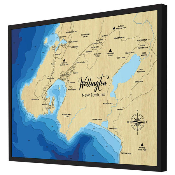 Wellington Map, New Zealand - Personalized 3D Wooden Map - Depth Map Wall Art - Nautical Decor for Lake House