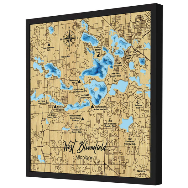 West Bloomfield Map, Michigan - Personalized 3D Wood Map - Depth Map Wall Art - Nautical Decor for Lake House