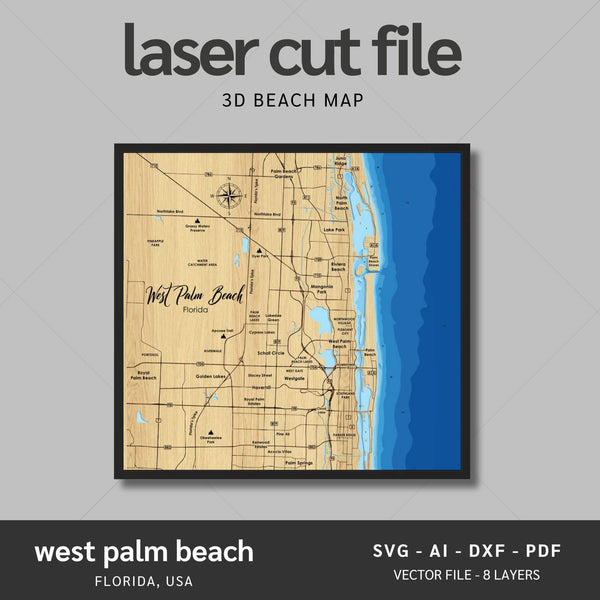 West Palm Beach, Florida Laser Map Files - 8 Layers - Svg/Ai/Dxf/Pdf