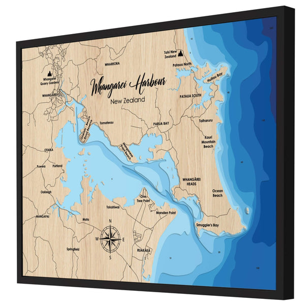 Whanarei Harbour Map, New Zealand - Personalized Wood Map - Depth Map Wall Art - Nautical Decor for Lake House