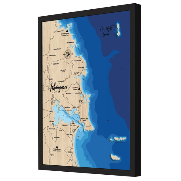 Whangarei Poor Knights Island Map, New Zealand - Personalized Wood Map - Depth Map Wall Art - Lake House Gifts