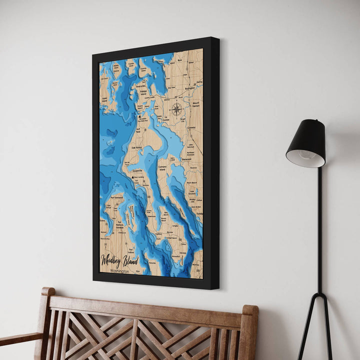Exquisite 3D Laser Cut Whidbey Island Wooden Map, a masterpiece by Moc Tho