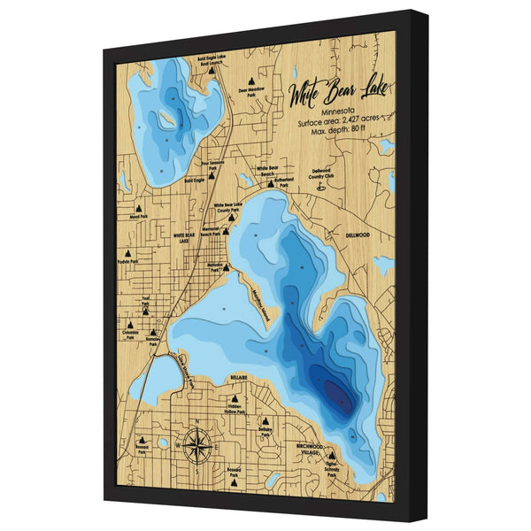 White Bear Lake Map, Minnesota - Personalized Wood Map - Depth Map Wall Art - Nautical Decor for Lake House