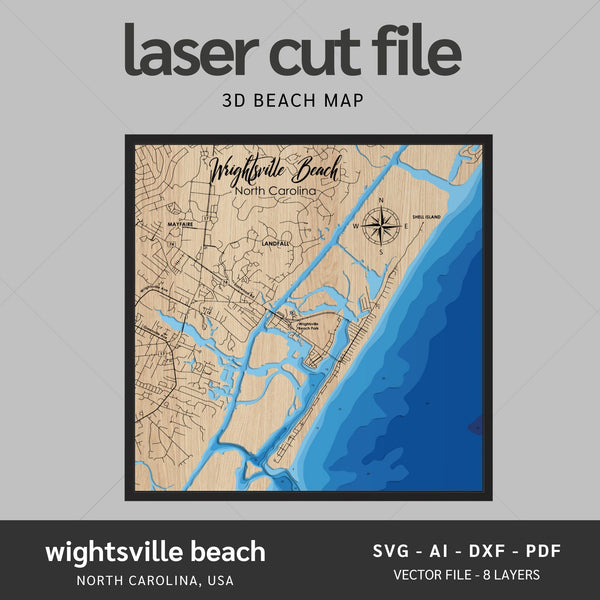 Wightsville Beach, North Carolina Laser Map Files - 8 Layers - Svg/Ai/Dxf/Pdf