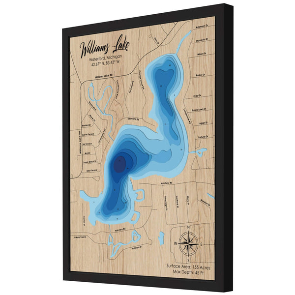 Williams Lake, MI 3D Wooden Map - Blue – 9 Layers