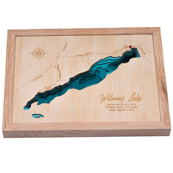 Williams Lake (WA) Lake 3D Wooden Map - Teal - 7 Layers