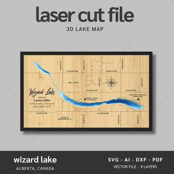 Wizard Lake, Alberta Laser Map Files - 9 Layers - Svg/Ai/Dxf/Pdf