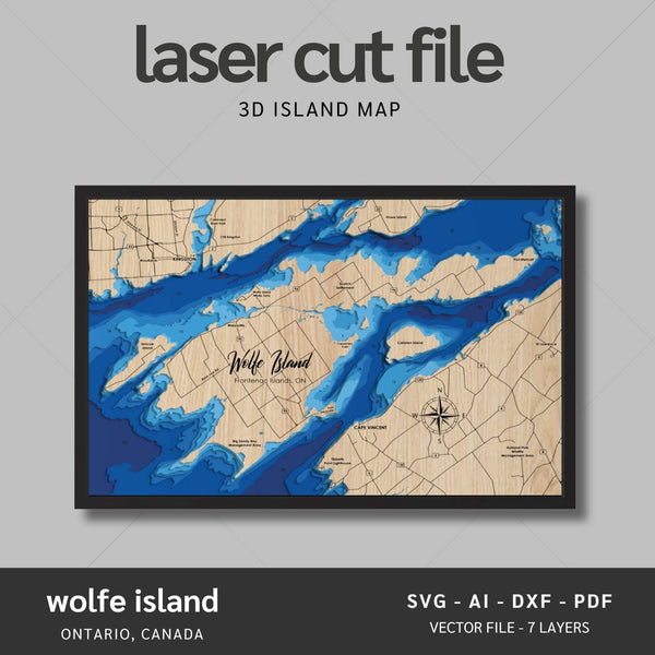 Wolfe Island, Ontario Laser Map Files - 7 Layers - Svg/Ai/Dxf/Pdf