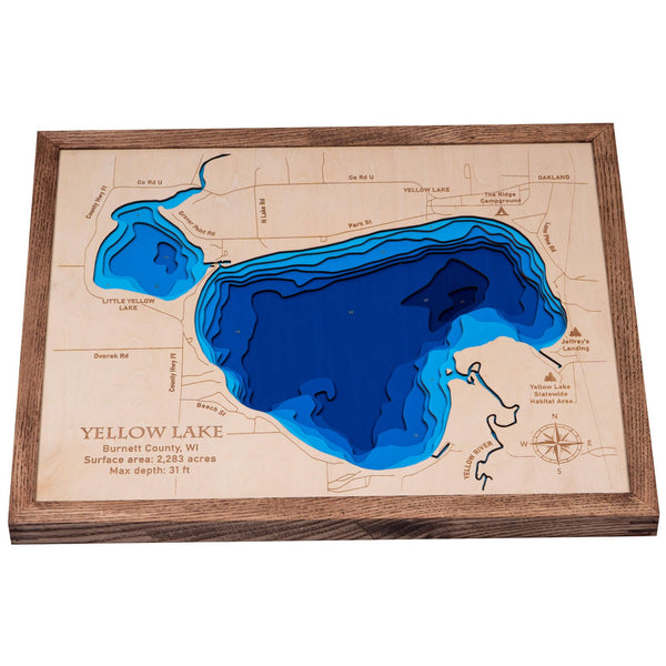 Yellow Lake 3D Wooden Map - Blue - 9 Layers