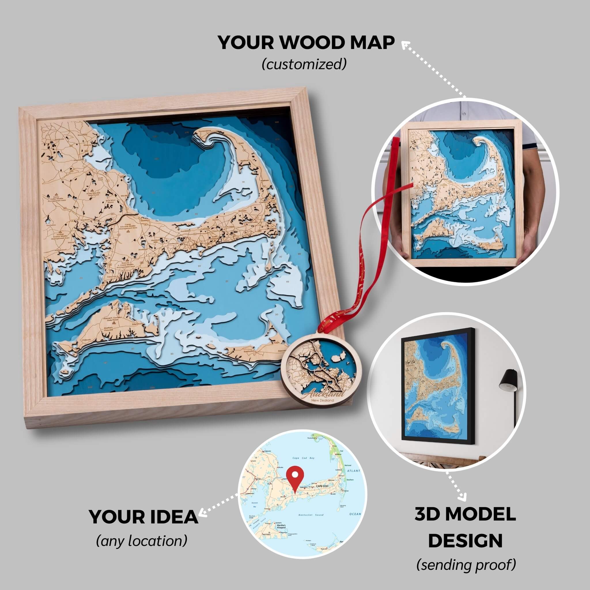 Pickwick Lake, Tennessee to Alabama 3D Wood Map – 9 Layers – Moc