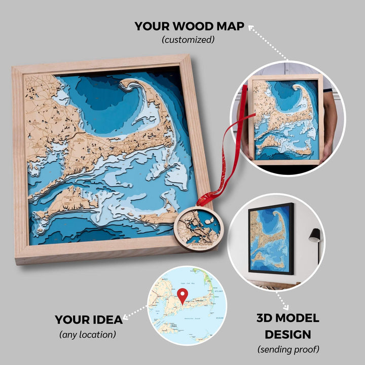 Intricate Custom 3D wooden map with personalization options, presented by Moc Tho